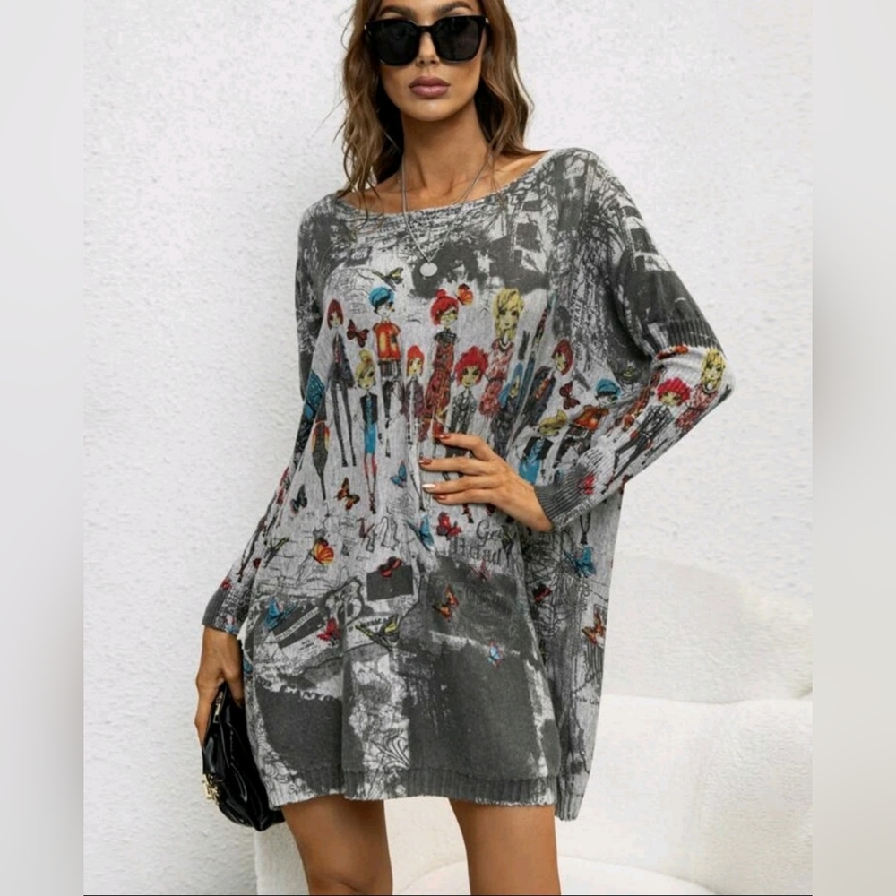Limited Edition Graphic Batwing Grey Sweater